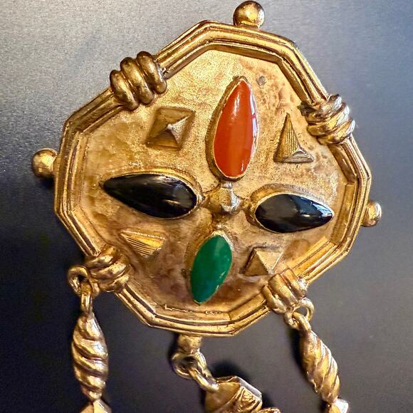 Vintage Etruscan Revival Gold Tone Enamel Chandelier Brooch - Picture 4 of 7